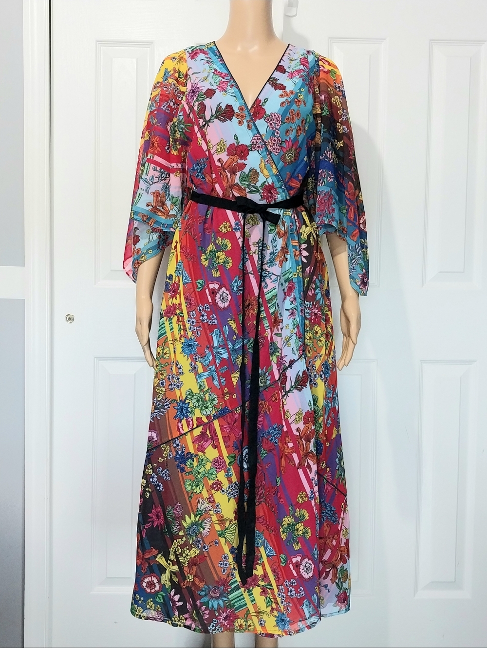 Golden Goose Floral Patchwork Wrap Dress, Size 40